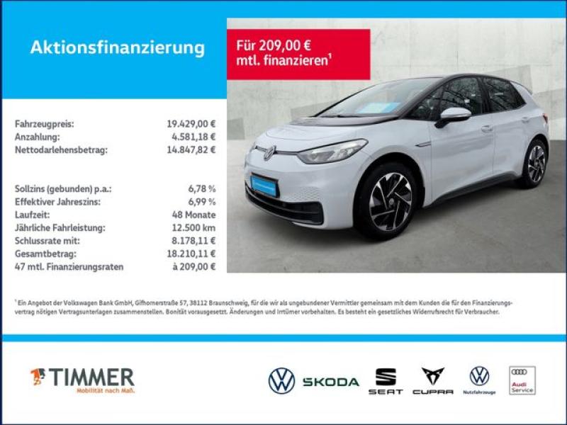 VW  ID.3 PURE PERF. 55 kWh CITY +LED +ACC +CARPLAY +, Gletscherweiß Metallic