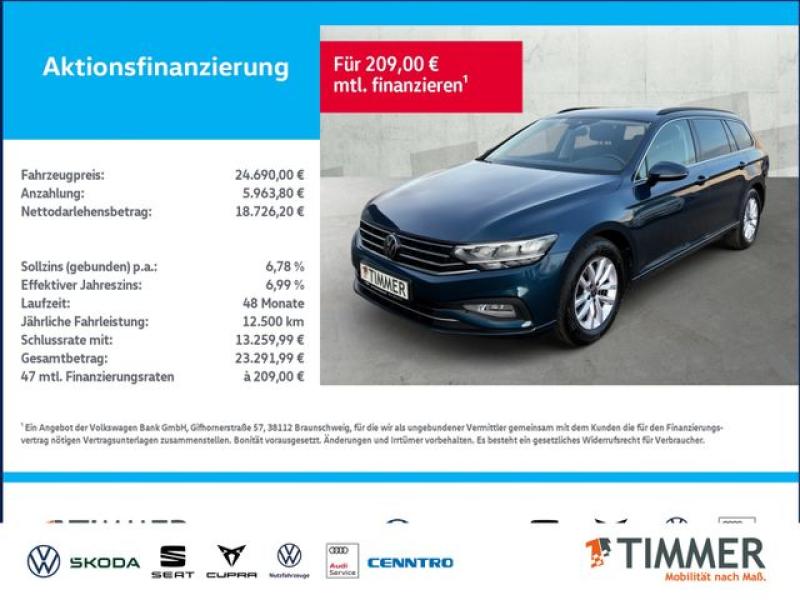 VW  Passat Variant 2.0 TDI DSG BUSINESS +AHK +LED +A, Aquamarinblau Metallic