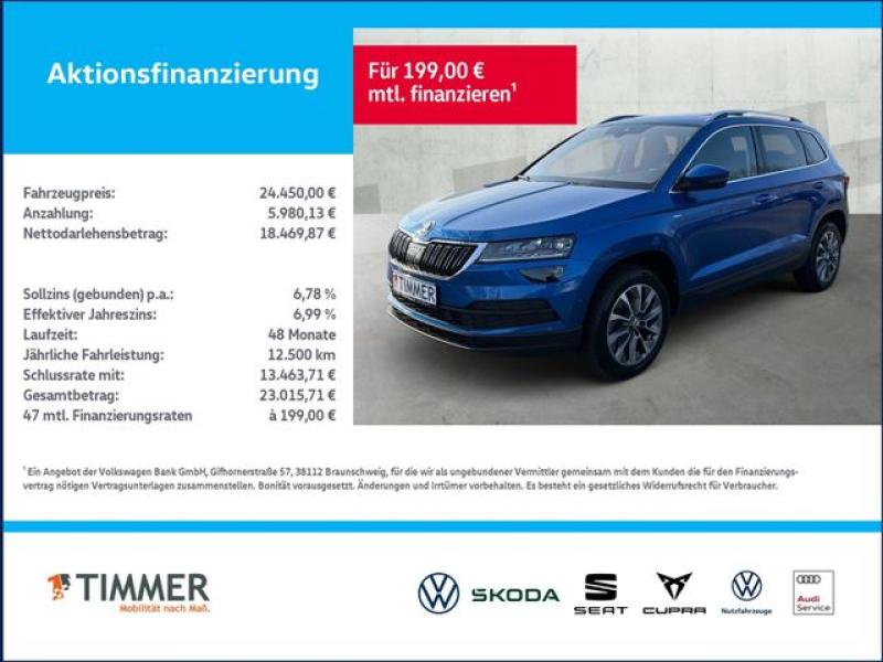 SKODA  Karoq 1.5 TSI DSG ACT Clever Pano Kamera AHK ACC, Race-blau Metallic