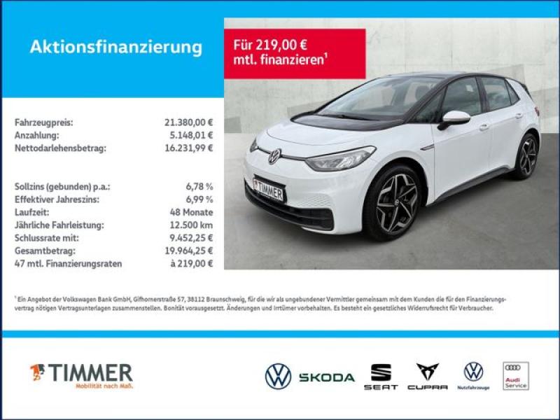 VW  ID.3 PRO 62 kWh +LED +ACC +APP +NAVI +SHZ +LM +C, Gletscherweiß Metallic Schwarz