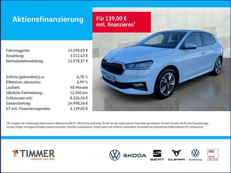 SKODA  Fabia 1.0 TSI +LED +NAVI +SHZ +ALU +DAB +APP-CON, Moon Weiß Perleffekt