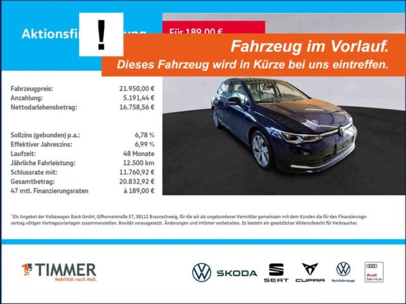 VW  Golf VIII 1.5 eTSI DSG STYLE +LED +ACC +VIRTUAL, Atlantic Blue Metallic