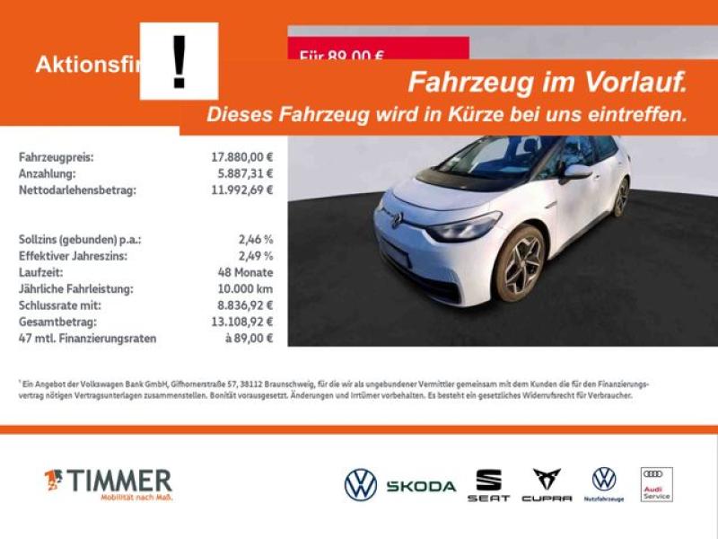 VW  ID.3 PURE PERF. 55kWh +LED +CARPLAY +NAVI +SHZ +, Gletscherweiß Metallic Schwarz