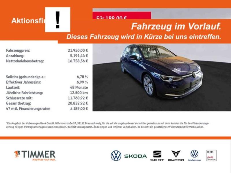 VW  Golf VIII 1.5 eTSI DSG STYLE +LED +ACC +VIRTUAL, Atlantic Blue Metallic