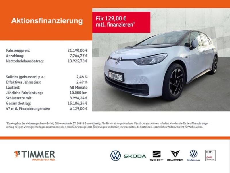 VW  ID.3 PRO PERF. LIFE 62 kWh +LED +WÄPU +ACC +NAVI, Gletscherweiß Metallic