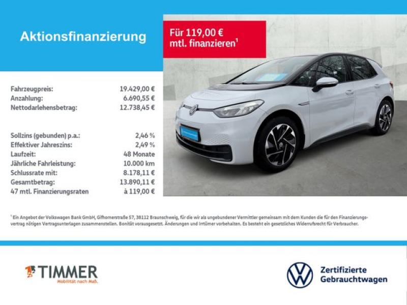 VW  ID.3 PURE PERF. 55 kWh CITY +LED +ACC +CARPLAY +, Gletscherweiß Metallic