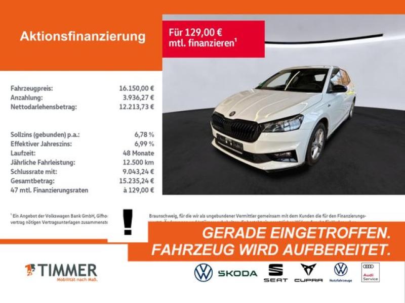 SKODA  Fabia 1.0 MONTE CARLO +LED +LM +TEMPO +SMART +SH, Moon-Weiß Perleffekt