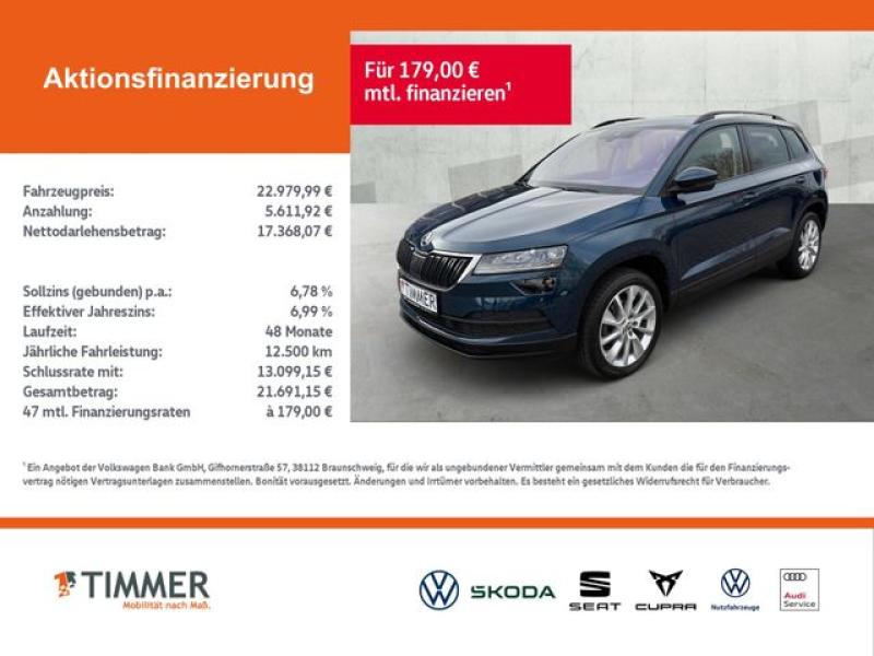 SKODA  Karoq 1.5 TSI STYLE +AHK +LED +TRAVEL +RKAM +VIR, Lava-Blau Metallic