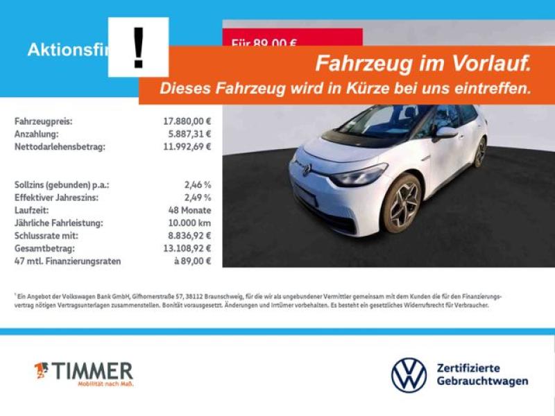 VW  ID.3 PURE PERF. 55kWh +LED +CARPLAY +NAVI +SHZ +, Gletscherweiß Metallic Schwarz