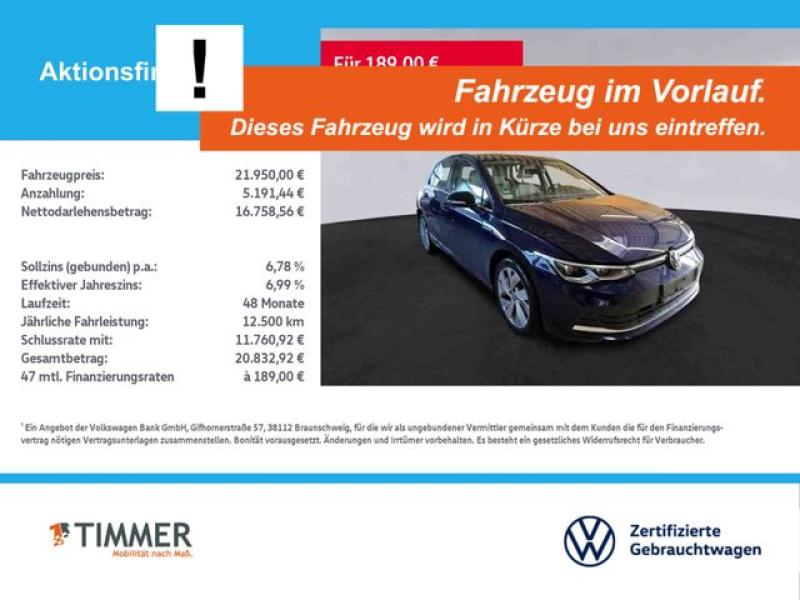 VW  Golf VIII 1.5 eTSI DSG STYLE +LED +ACC +VIRTUAL, Atlantic Blue Metallic