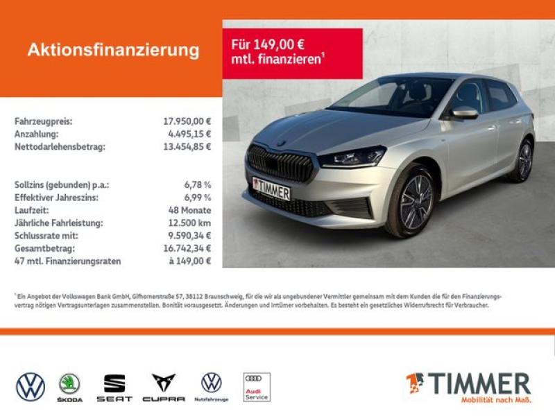 SKODA  Fabia 1.0 TSI DSG TOUR +LED +RKAM +APP-CONN +SHZ, Brillant Silber Metallic