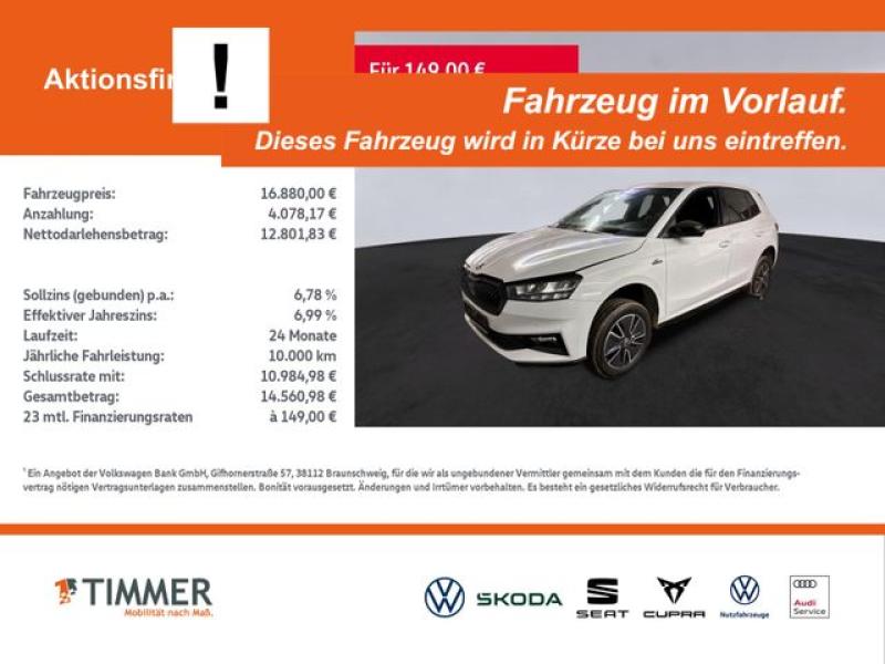 SKODA  Fabia 1.0 MONTE CARLO +LED +CARPLAY +SHZ +ALU +D, Moon Weiß Perleffekt