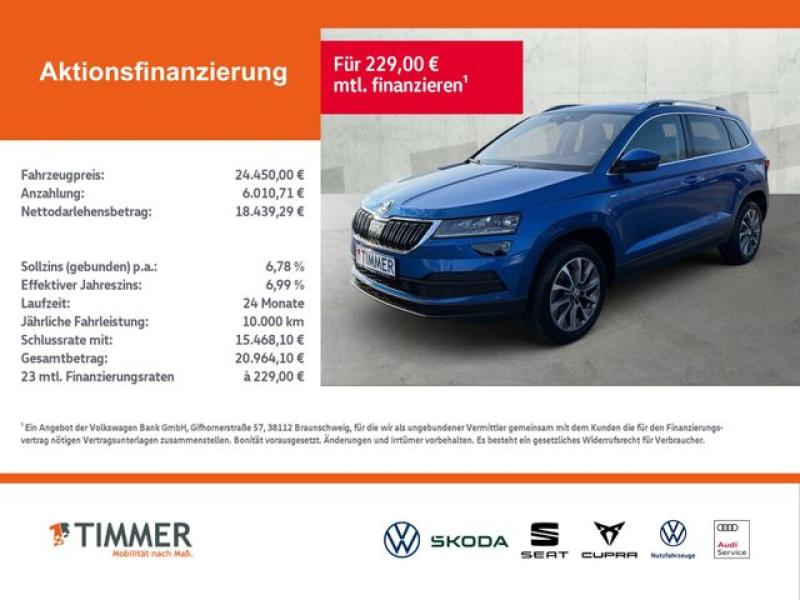 SKODA  Karoq 1.5 TSI DSG ACT Clever Pano Kamera AHK ACC, Race-blau Metallic