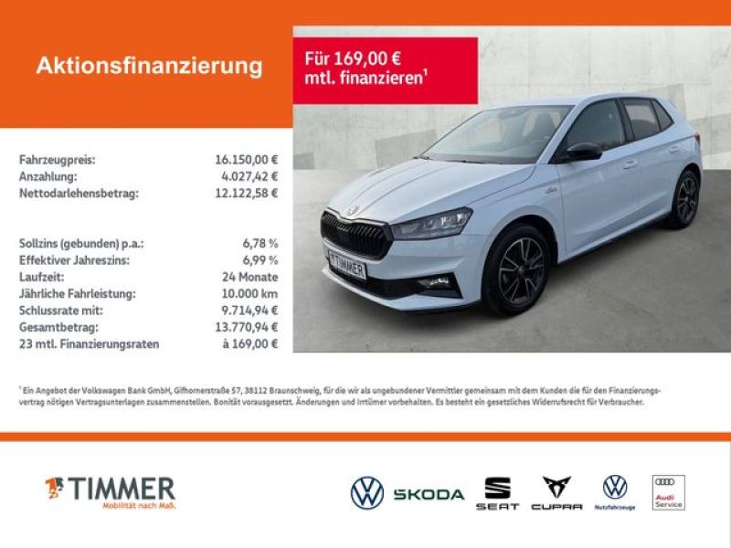 SKODA  Fabia 1.0 MONTE CARLO +LED +LM +TEMPO +SMART +SH, Moon-Weiß Perleffekt