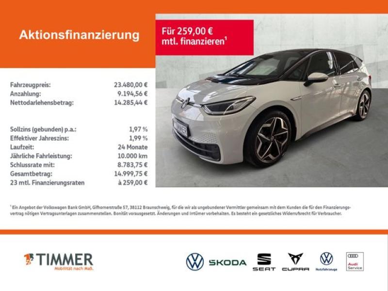 VW  ID.3 PRO PERF. 62 kWh +IQ.LIGHT +ACC +CARPLAY +1, Gletscherweiß Metallic Schwarz