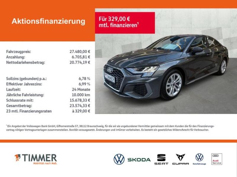 AUDI  A3 Limousine 35 TDI S tronic S LINE +LED +ACC +R, Daytonagrau Perleffekt