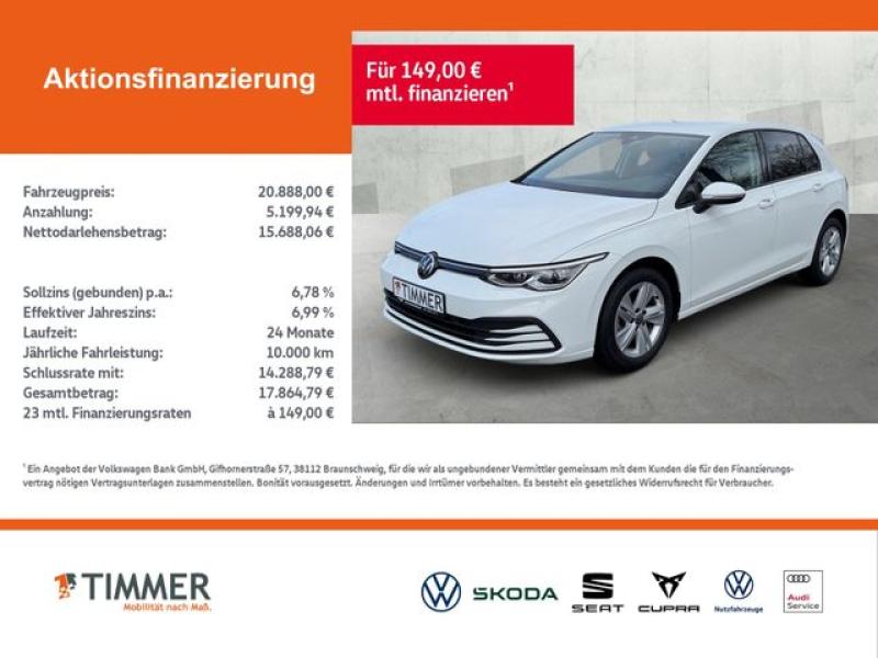 VW  Golf VIII 1.5 TSI LIFE +LED +RKAM +CARPLAY +SHZ, Pure White