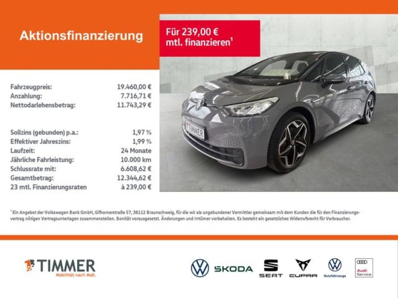 VW  ID.3 PURE PERF. 55 kWh +LED +CARPLAY +NAVI +19", Mondsteingrau Schwarz