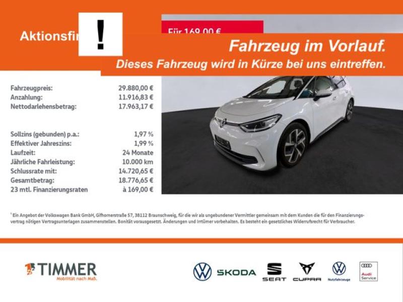 VW  ID.3 PRO 62 kWh +WÄPU +IQ.LIGHT +ACC +CARPLAY +R, Gletscherweiß Metallic