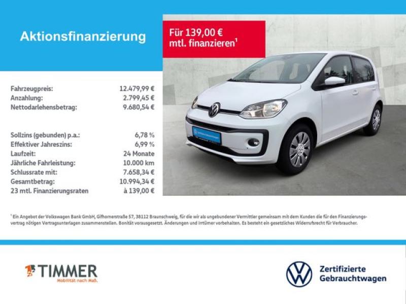 VW  up! 1.0 MOVE! +4-TÜR +RKAM +SHZ +TEMPO +DAB+ +KL, Pure White