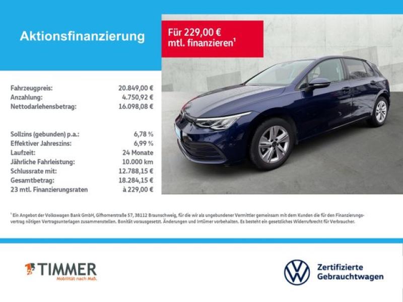 VW  Golf VIII 1.5 TSI LIFE +LED +ACC +VIRTUAL +NAVI, Atlantic Blue Metallic